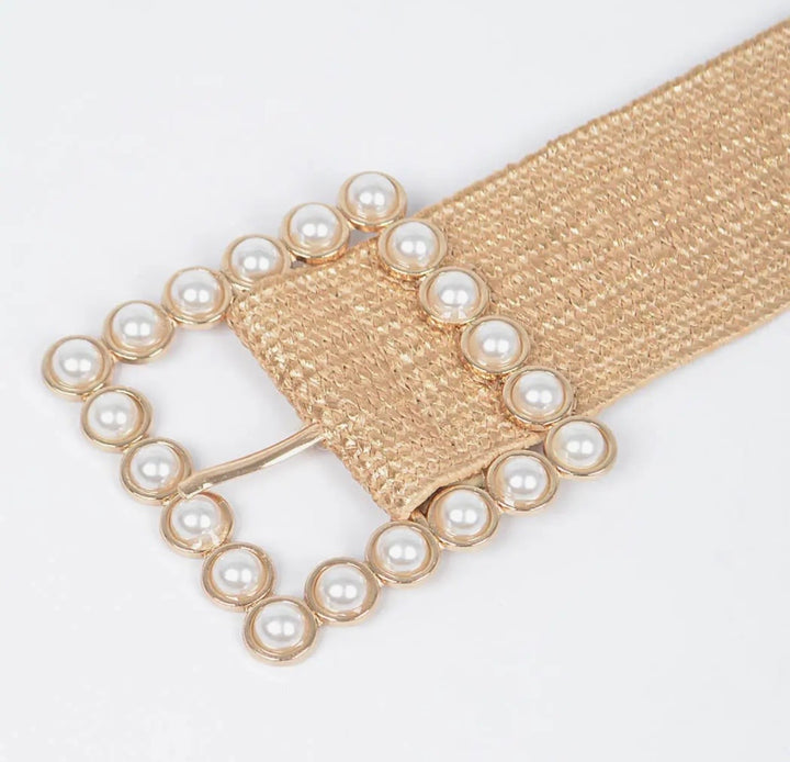 Wide Pearl Buckle Elastic Belt — view 2