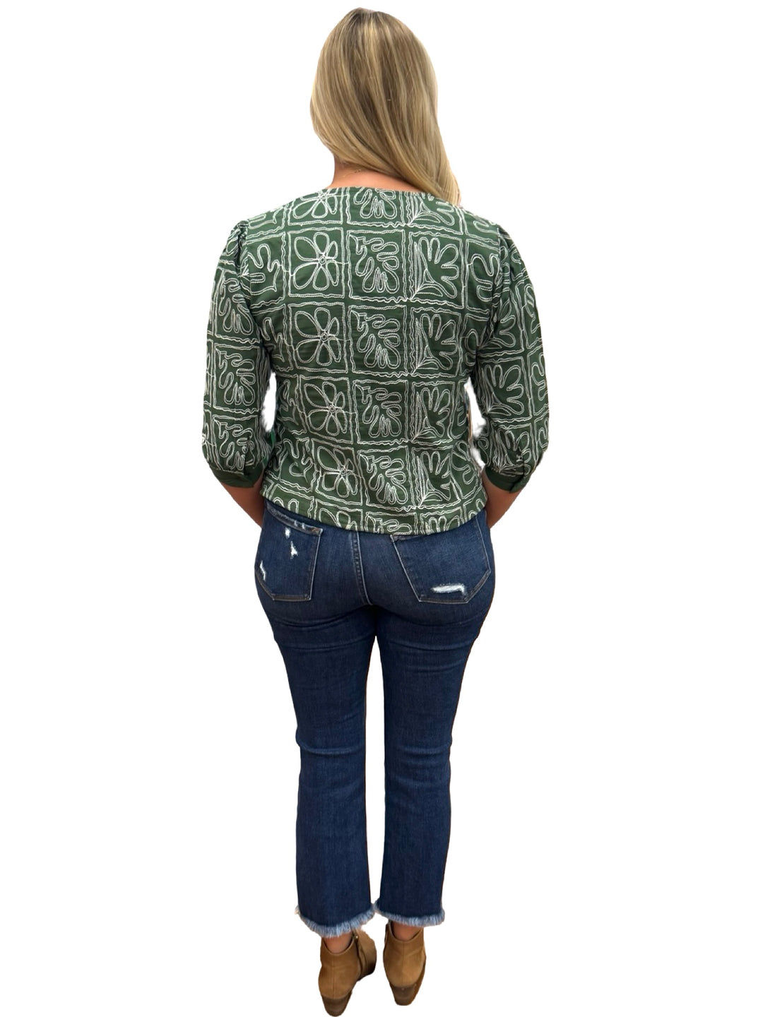 The McKenna Top in Green Embroidered Cotton