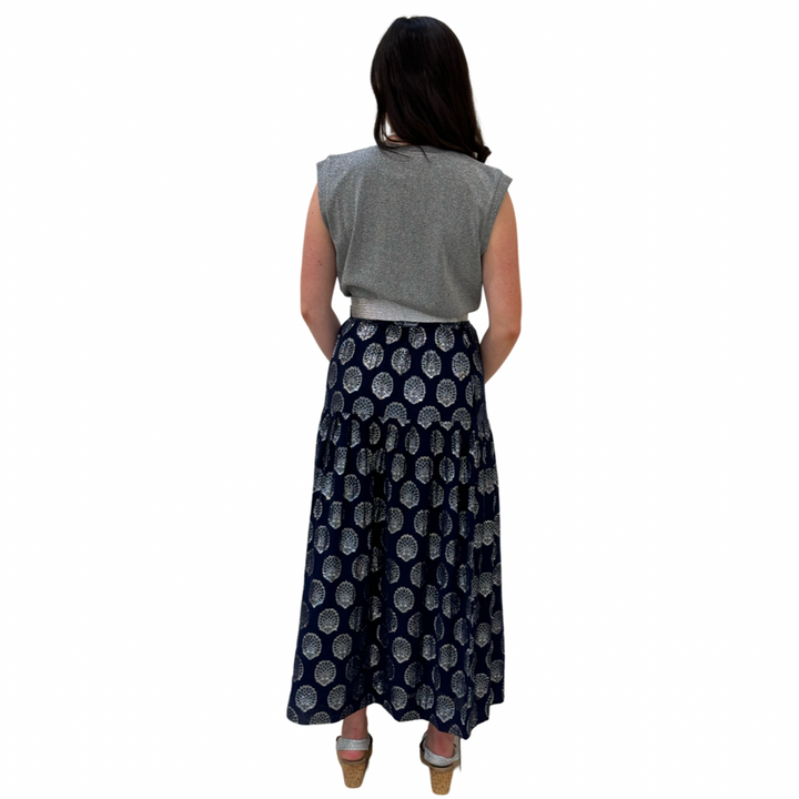 The Lila Elastic Waist Skirt in Navy and Silver — view 4