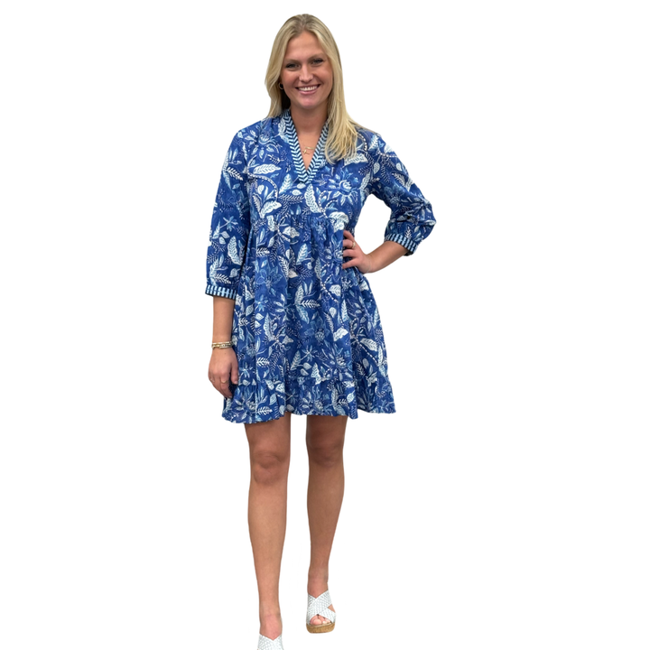 The Morley Embroidered Trim Dress in Brilliant Blue Floral — view 2