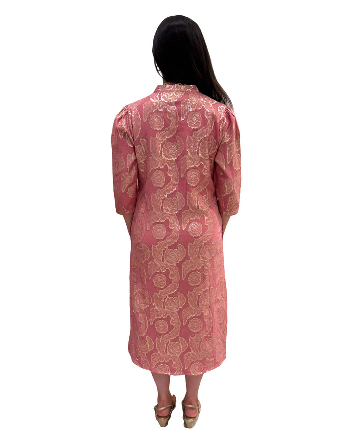 The Tabitha Button Front 3/4 Sleeve Dress in Rose Gold — view 5