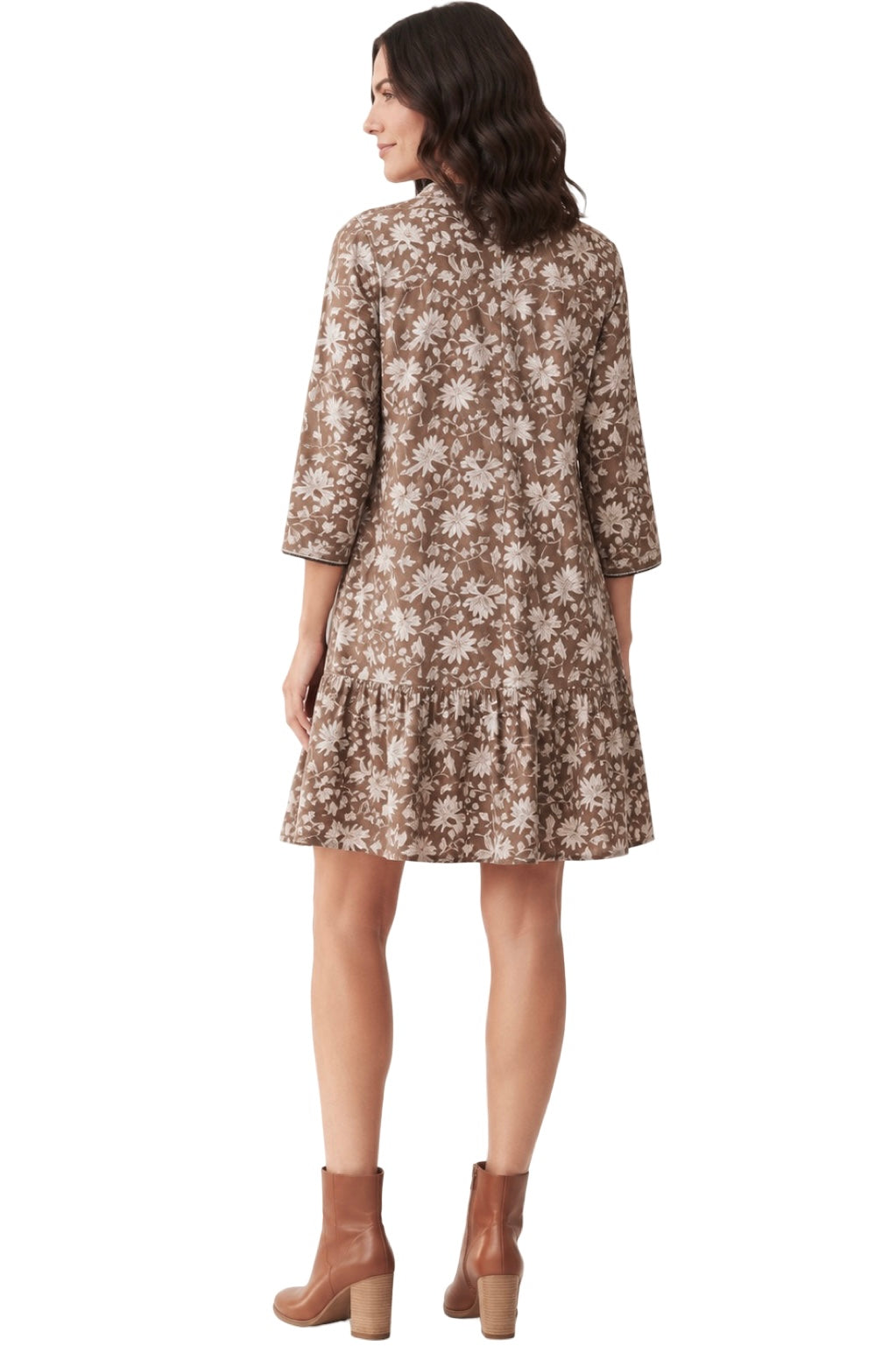 The Campbell Hand Block Printed Cotton Dress in Chocolate Brown