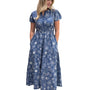 The Sydney Embroidered Cinch Waist Dress in Blue White
