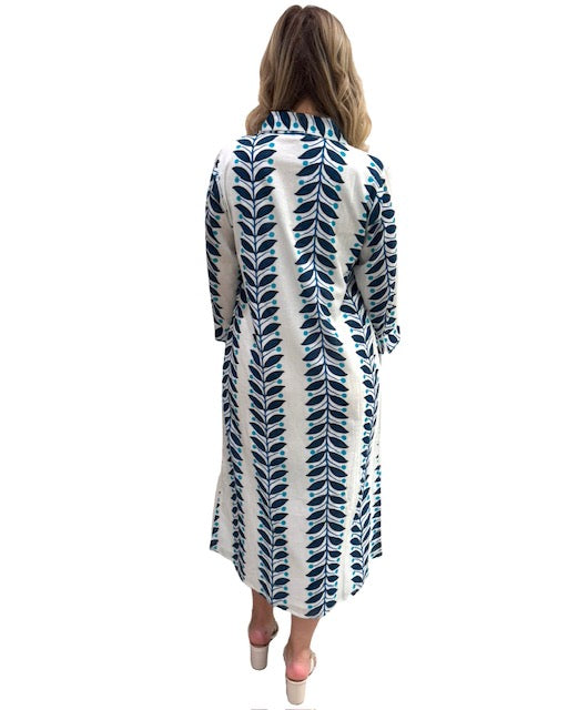 The Lisette Cotton Dress in Blue Vines — view 5