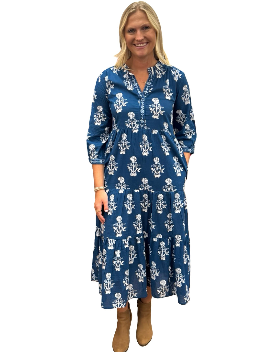 The Campbell Blue White Hand-Block Printed Floral