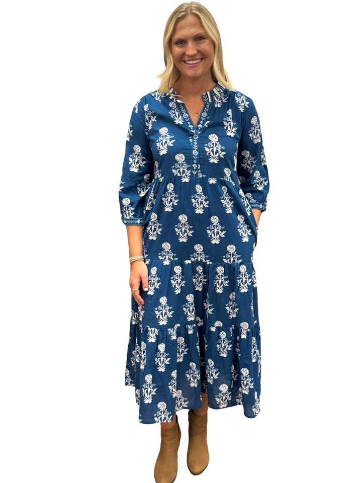 The Campbell Blue White Hand-Block Printed Floral
