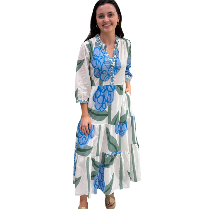The Campbell Blue Pop Floral 3/4 Sleeve Cotton Dress — view 5