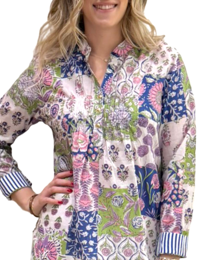 The Avery Cotton Top in Vibrant Patchwork Print — view 4