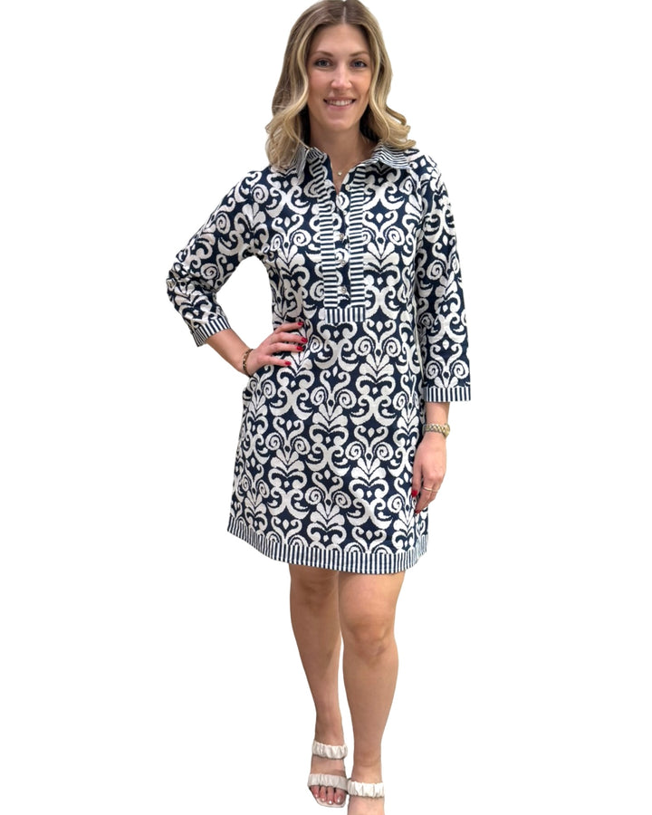 The Annika Cotton Dress in Navy and White