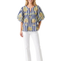 The Poppy Striped Palm Print Top in Navy and White