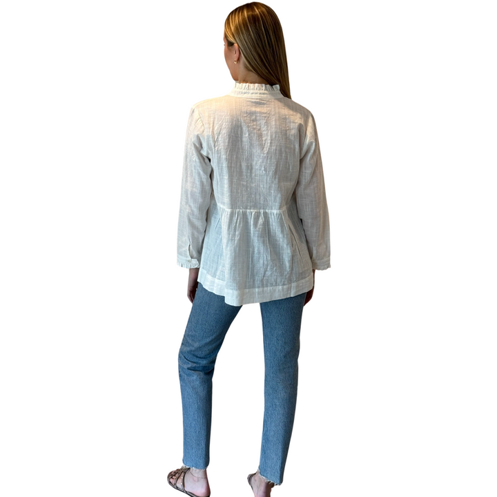 The Veronica Smocked Front Top in Classic White — view 3