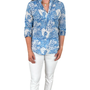 The Eloise Cotton Block Print Top in Soft Blue Petunia Floral