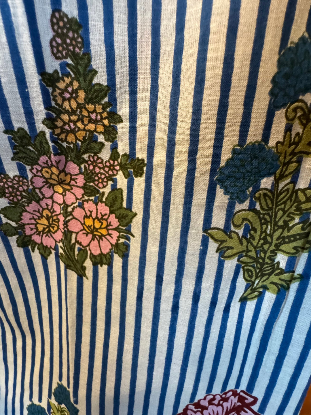 The Eloise Cotton Hand Block Printed Top in Blue Striped Floral — view 3