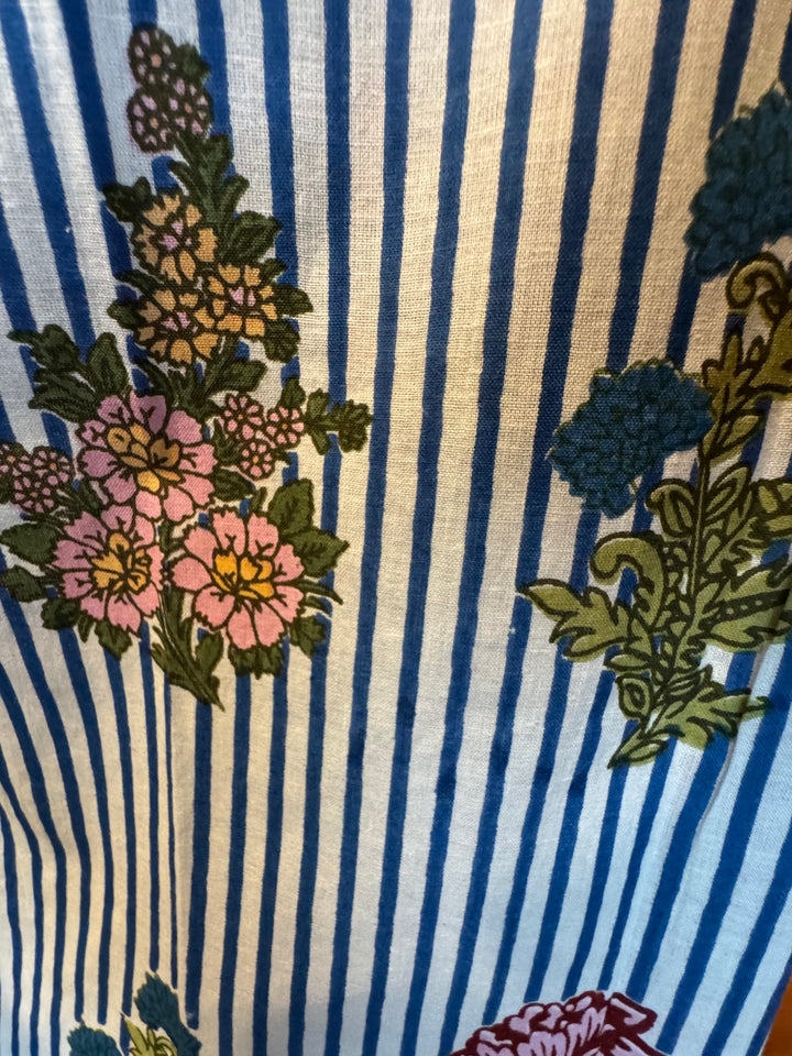 The Eloise Cotton Hand Block Printed Top in Blue Striped Floral — view 3