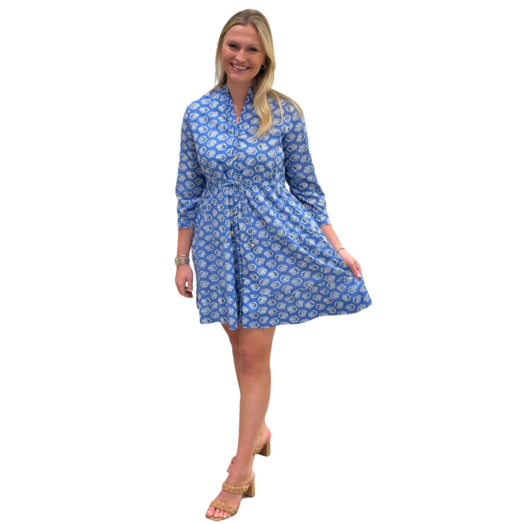 The Hamilton Tie Waist Dress in Blue Block Print Floral — view 4