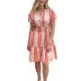 The Sydney Short Sleeve Cinch Waist Dress in Coral Fern Stripe