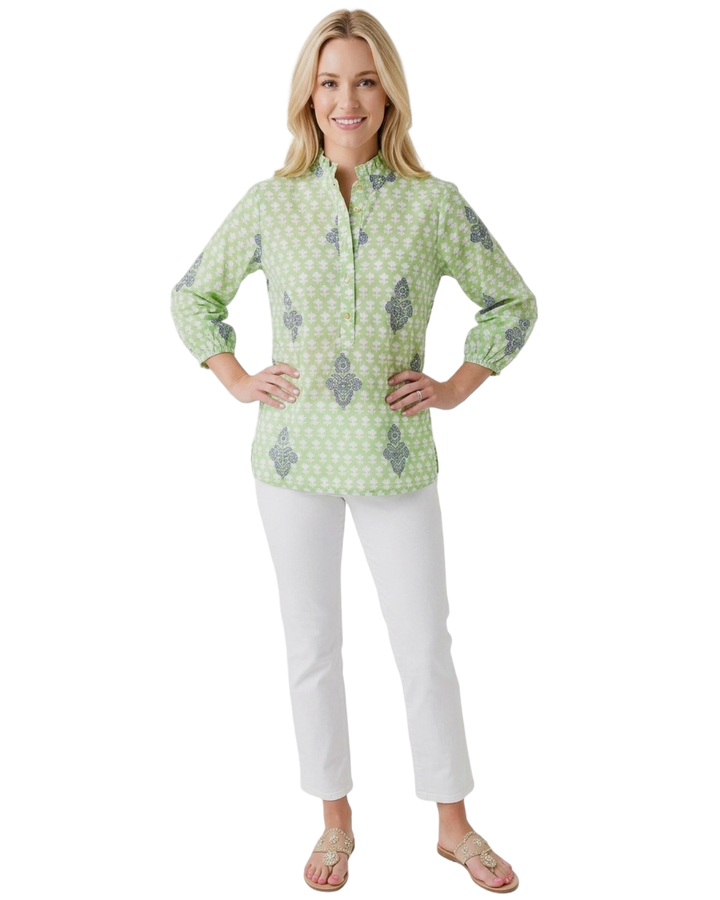 The Tricia Cotton Top in Light Green Hand Block Printed Cotton