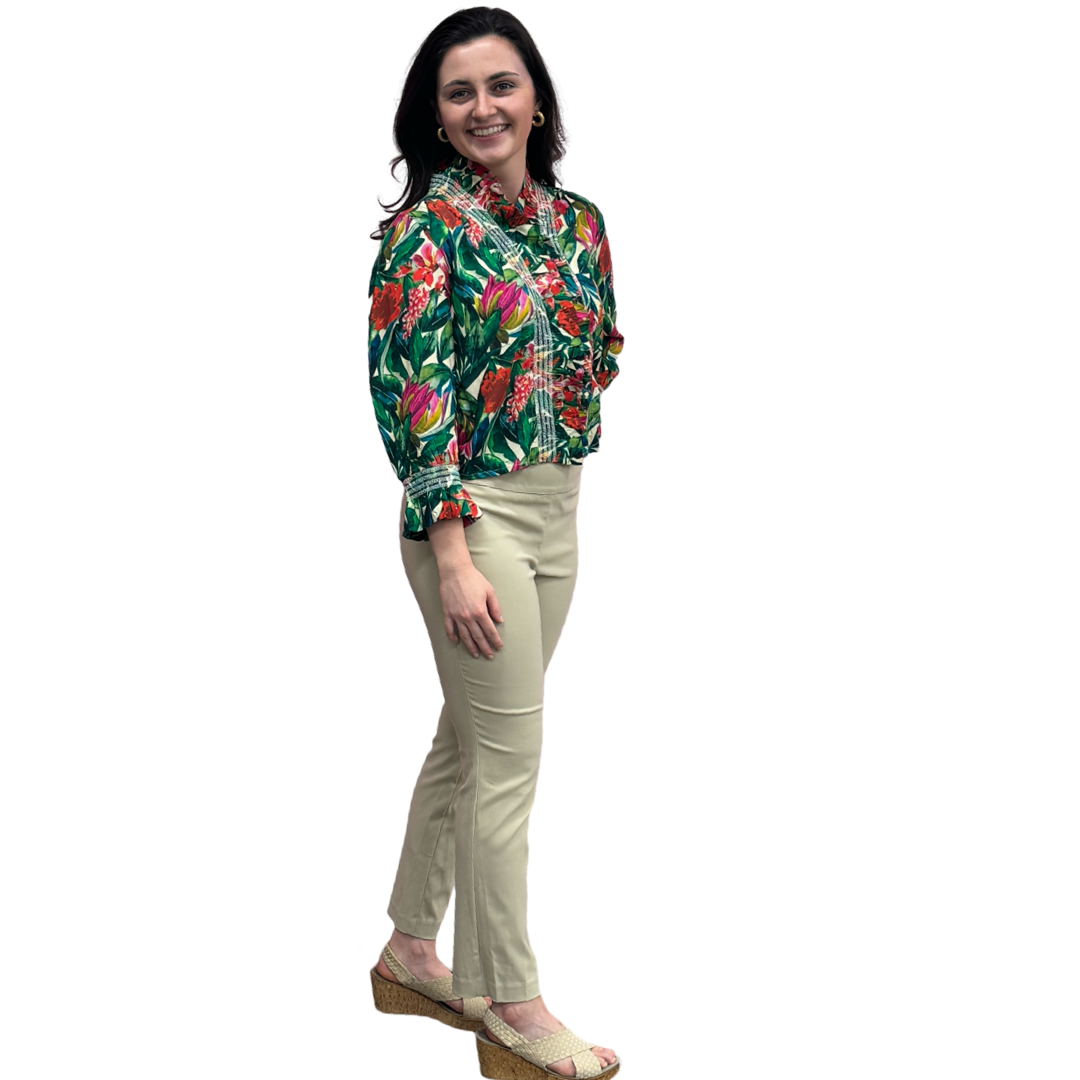 The Amelia Ruffle Front Top in Tropical Floral
