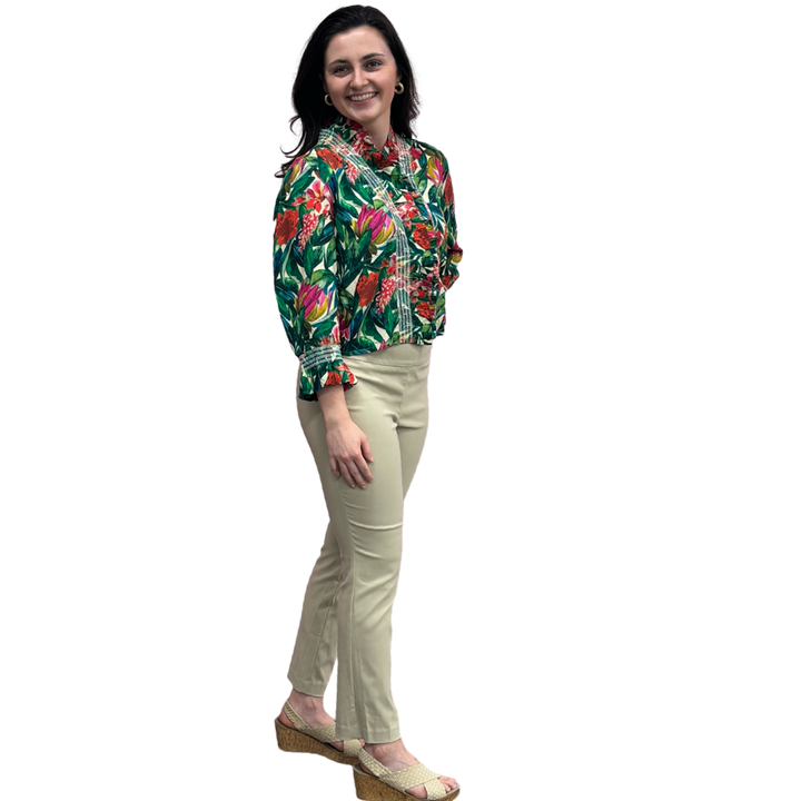 The Amelia Ruffle Front Top in Tropical Floral