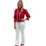 The Amelia Ruffle Front Top in Red and White Embroidered cotton