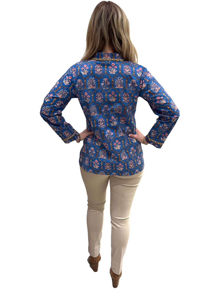 The Winslow Gold Bead Trim Tunic in Blue — view 5