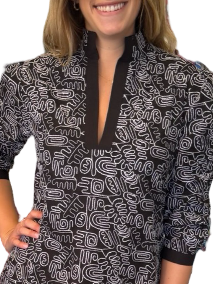 The Missy Top in Black Embroidered Cotton
