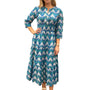 The Sydney Cinch Waist Dress in Blue Green Floral Block Print