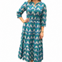 The Sydney Cinch Waist Dress in Blue Green Floral Block Print