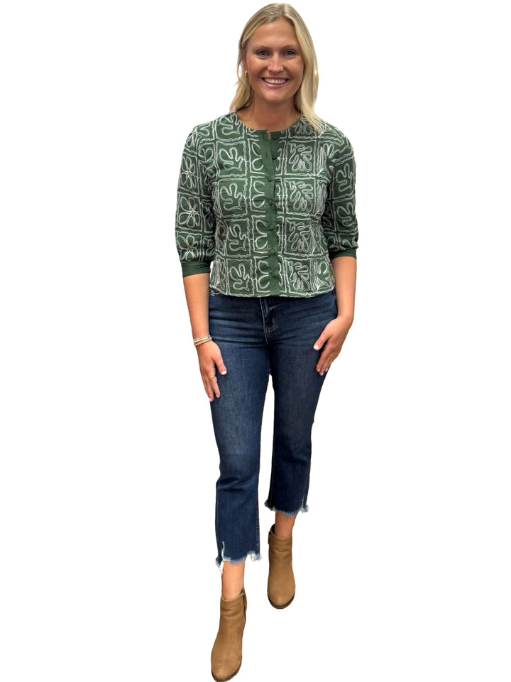 The McKenna Top in Green Embroidered Cotton