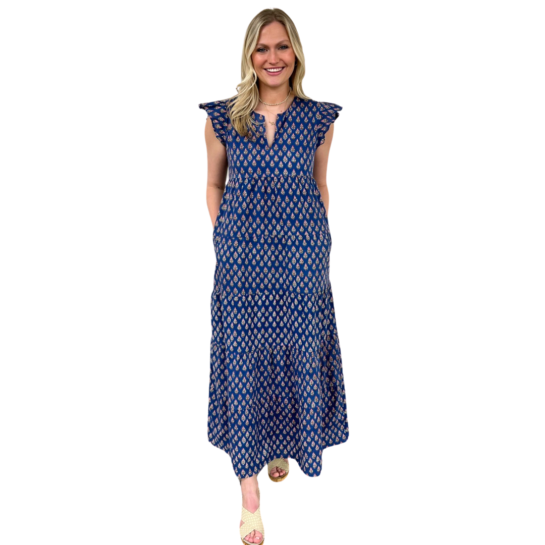 The Isabella Maxi Dress in Blue and Pink Hand Blocked Floral — view 2