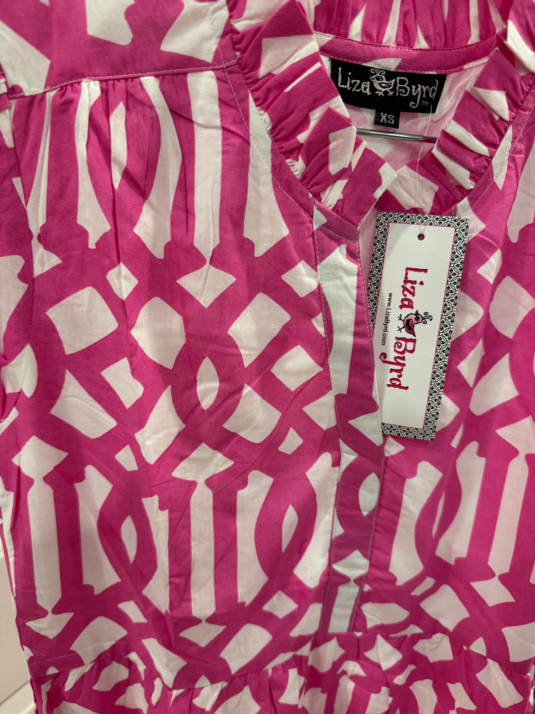 The Campbell Short Sleeve Dress in Pink Trellis Cotton