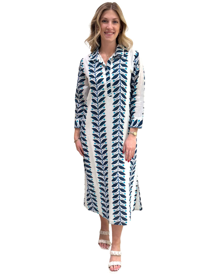 The Lisette Cotton Dress in Blue Vines
