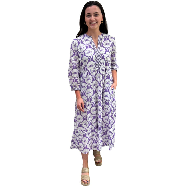 The Daniella Lavender Purple White Embroidered Cotton Dress — view 3