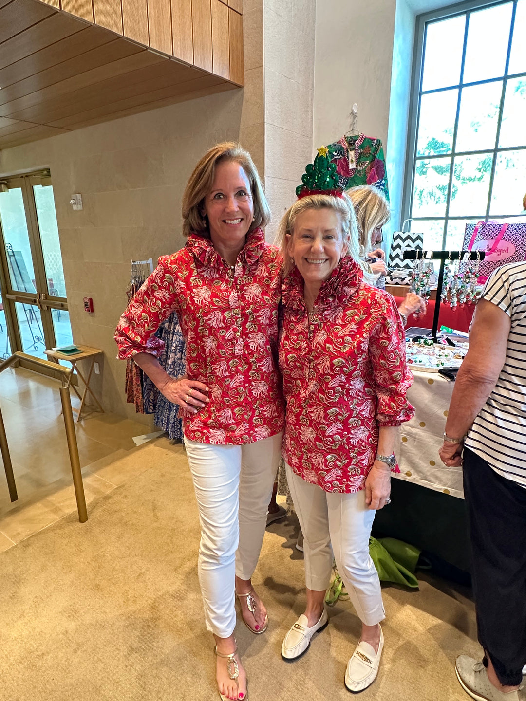 The Maria Ruffle Neck Top in Red and Pink Block Print Floral — view 9