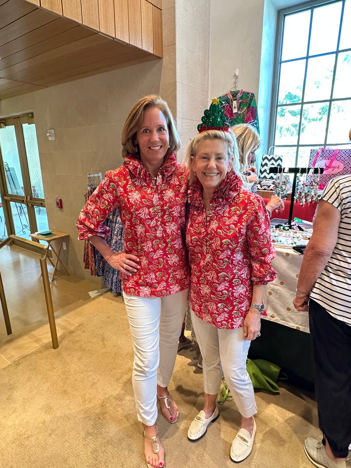The Maria Ruffle Neck Top in Red and Pink Block Print Floral — view 9