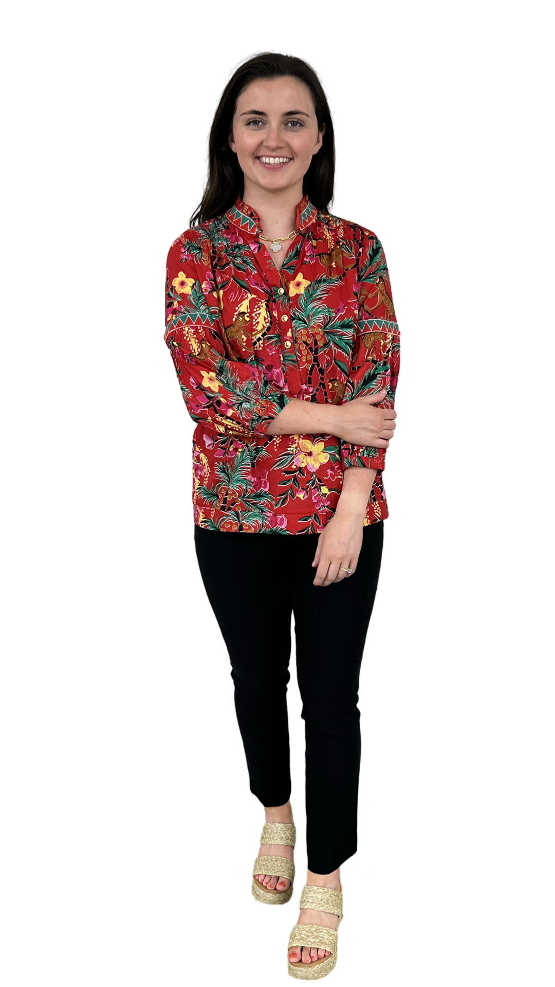 The Mckenzie Cinch Back Top in Hand Blocked Monkey Print Floral — view 3