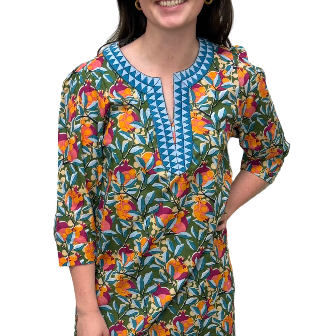 The Merrill Floral Print Embroidered Trim Tunic Dress — view 3