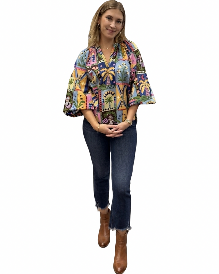 The Ashley Multi Color Stamp Print Cotton Top