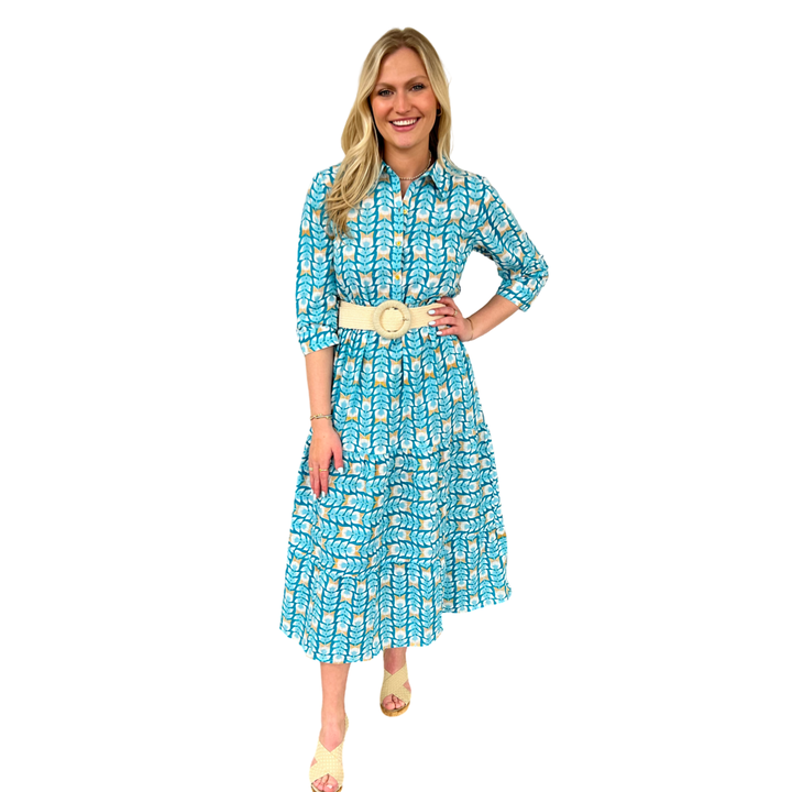 The Marion Button Front Dress in Turquoise — view 4