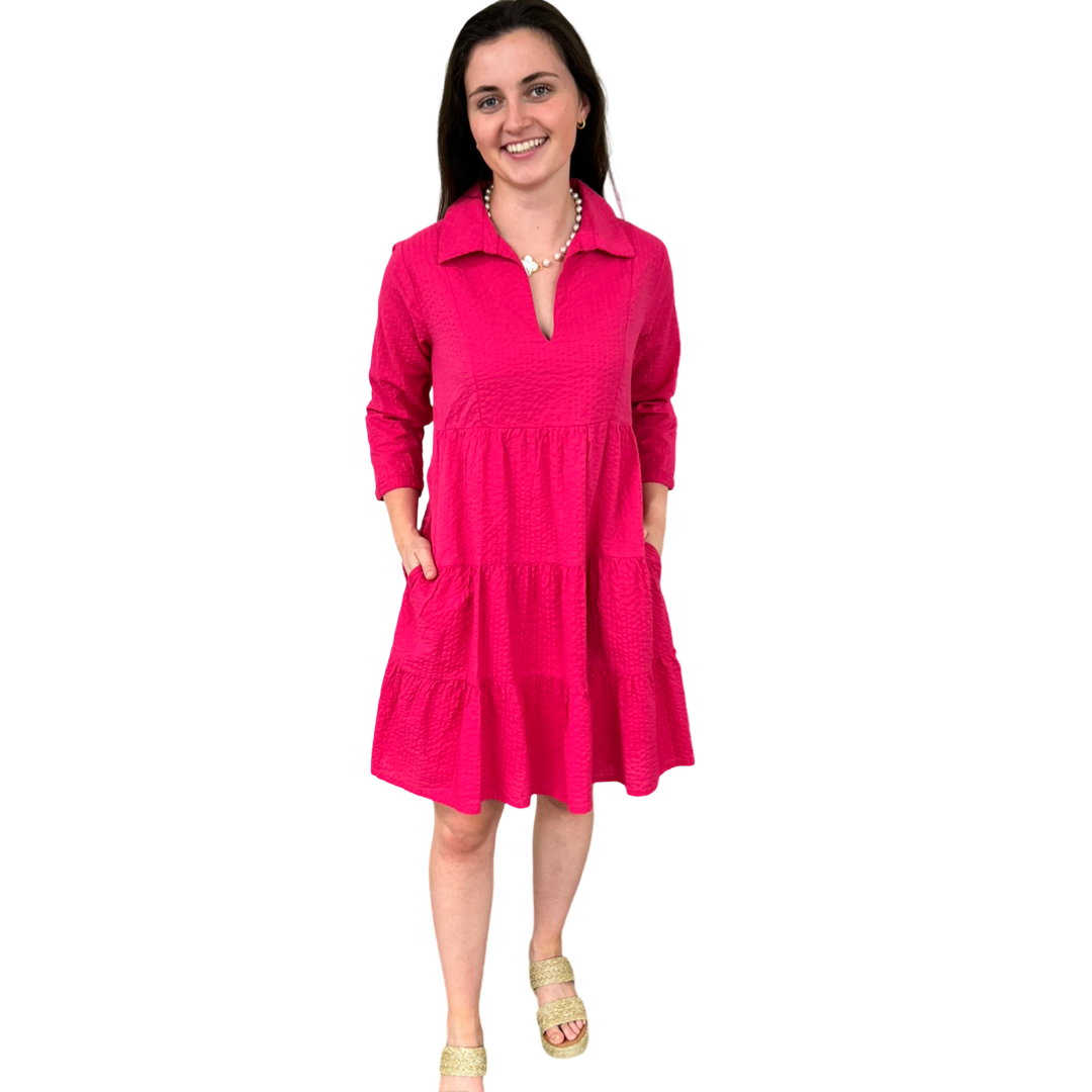 The Annie Easy Fit Collared Dress Hot Pink Dress — view 3