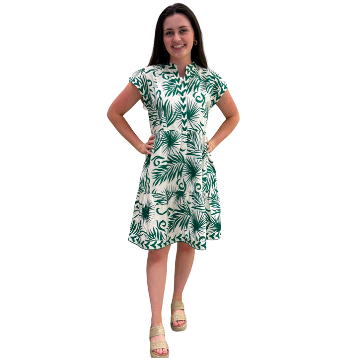 The Preston Side Pocket Dress in Emerald Green and White — view 3