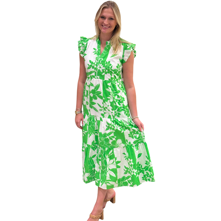 The Campbell Lemon-Lime Floral Flutter Sleeve Dress — view 3