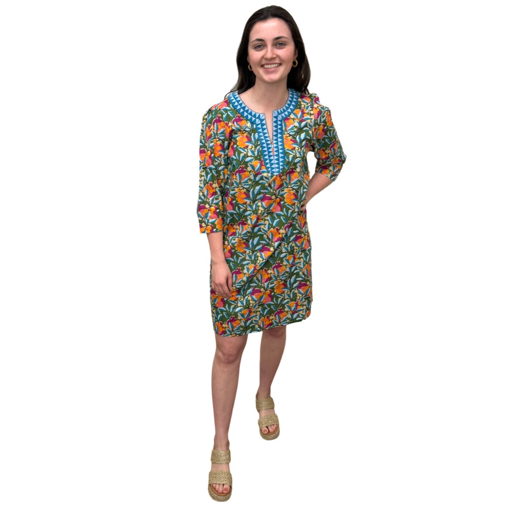 The Merrill Floral Print Embroidered Trim Tunic Dress — view 2