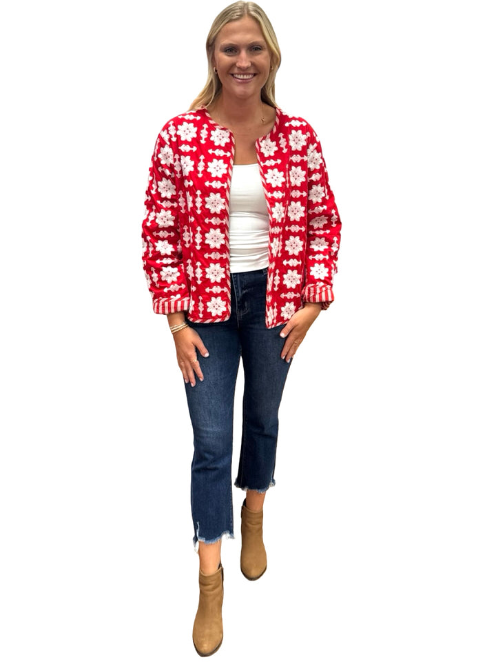 The Nellie Reversible Applique Jacket in Red and White