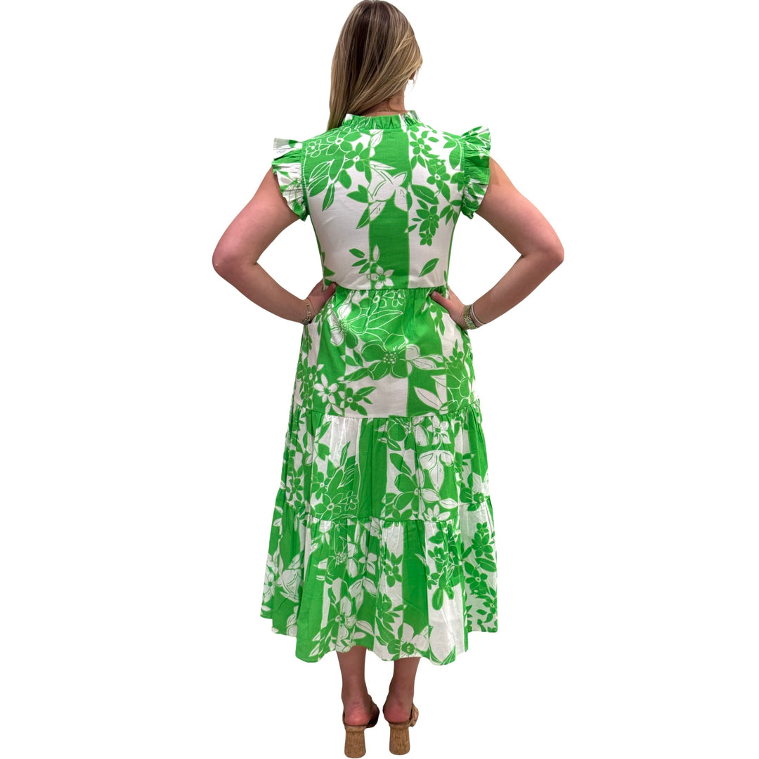 The Campbell Lemon-Lime Floral Flutter Sleeve Dress — view 4