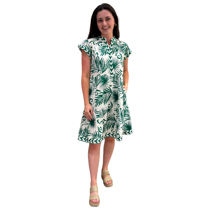 The Preston Side Pocket Dress in Emerald Green and White