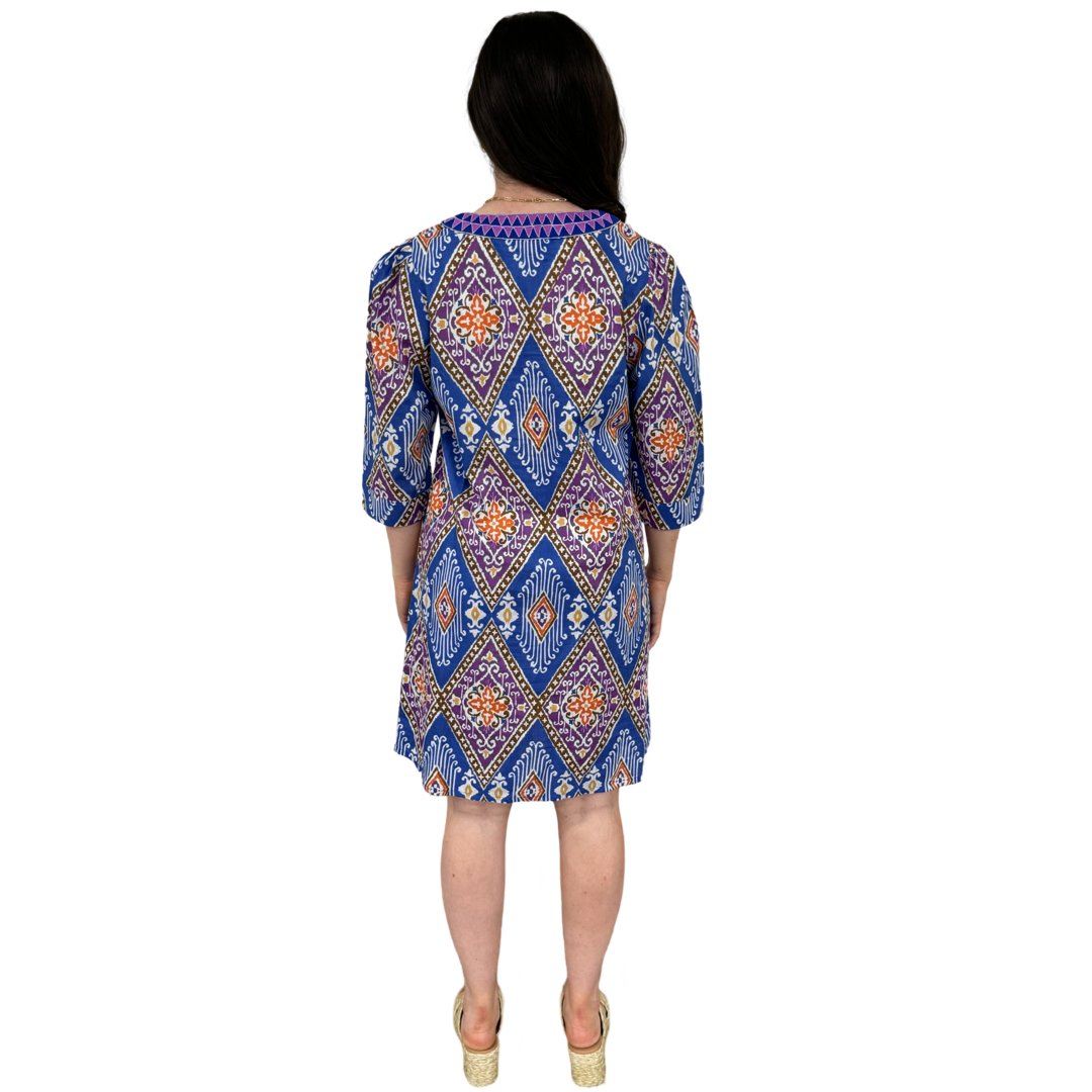 The Merrill Lavender Ikat Embroidered Trim Tunic Dress — view 7