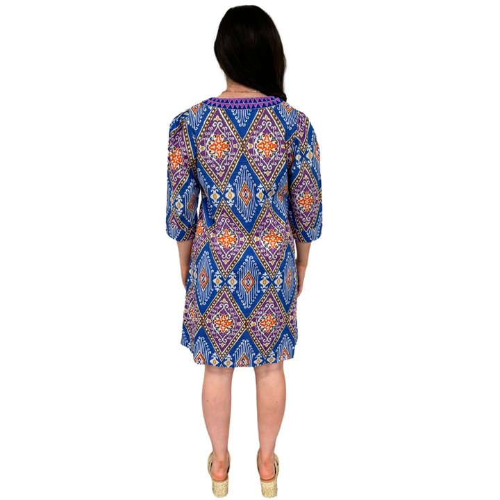 The Merrill Lavender Ikat Embroidered Trim Tunic Dress — view 7