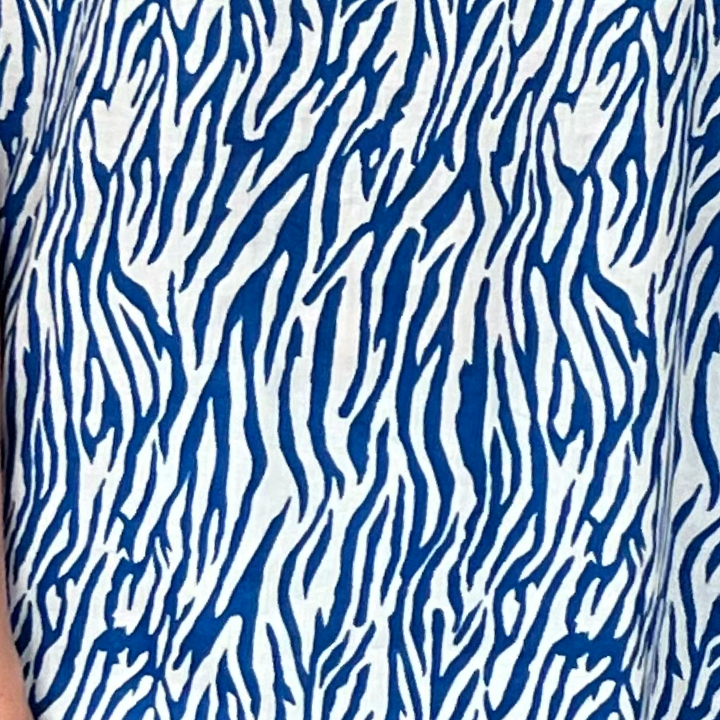The Newport Sleeveless Ruffle Collar Tunic in Blue White Zebra Stripe — view 7