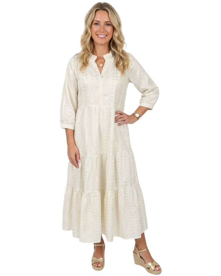 The Campbell Cream and Gold Jacquard Dress